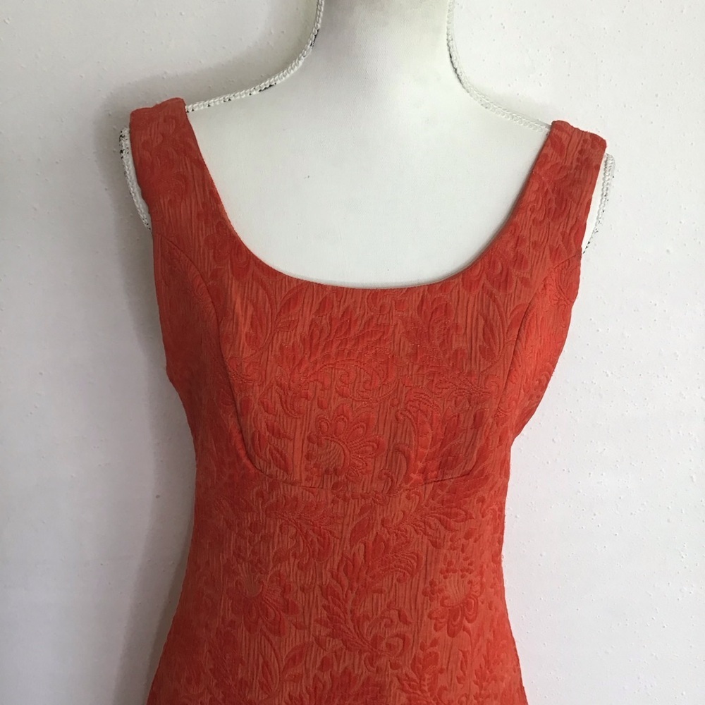 Anthropologie Women Classic Style Orange Sleeveless Sheath Picnic Mini Dress 6 - Picture 4 of 11